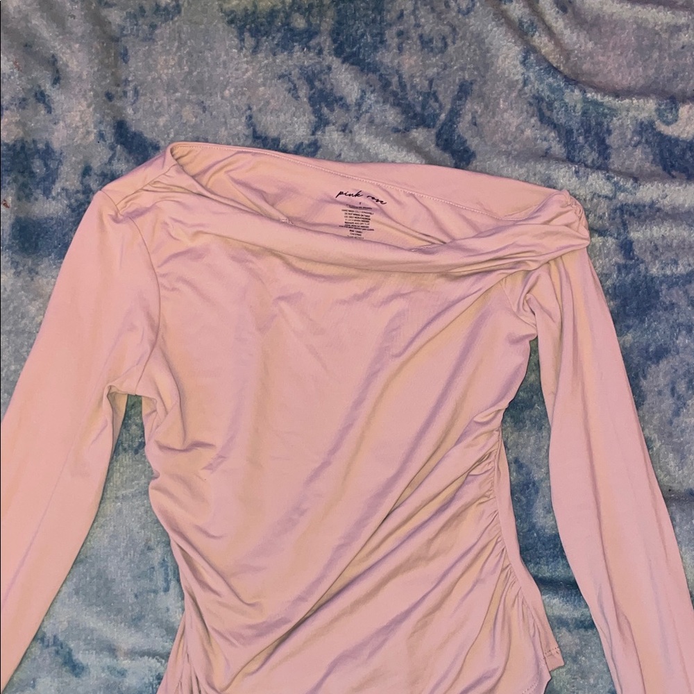 Pink Rose Off-Shoulder Long Sleeve Top - Soft Pink